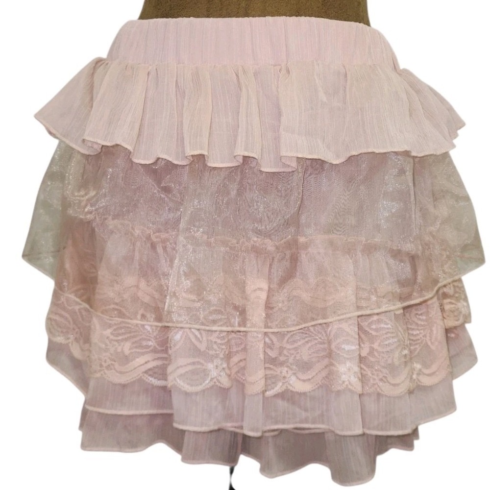 Y2K Pink Ruffle Mini Skirt Fairy Grunge Coquette Size L Rue21 Layered Fairy